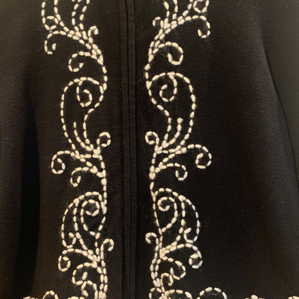 White House Black Market Black/Ivory Double Zip Cardigan Sweater sz M - Picture 2 of 7